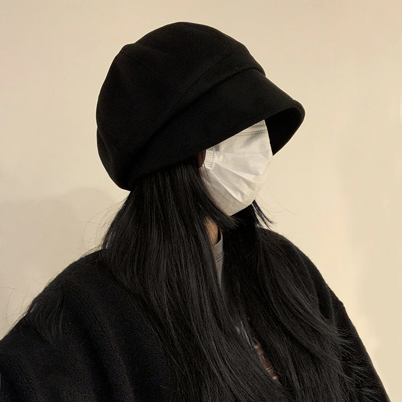 网红素颜遮脸渔夫帽子女秋冬百搭显脸小堆堆帽大头围贝雷帽