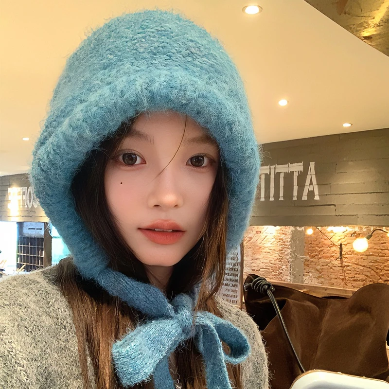 包包帽~一款两用赫本风慵懒绑带堆堆帽女甜美秋冬保暖百搭毛线帽
