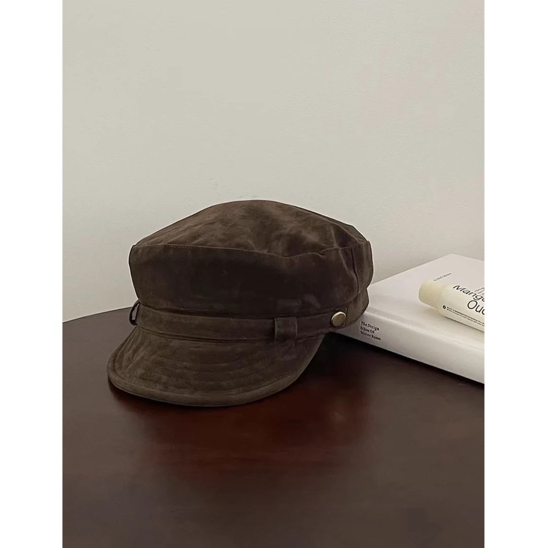 秋季新款复古英伦风报童帽女高级感麂皮绒八角帽显脸小时髦画家帽