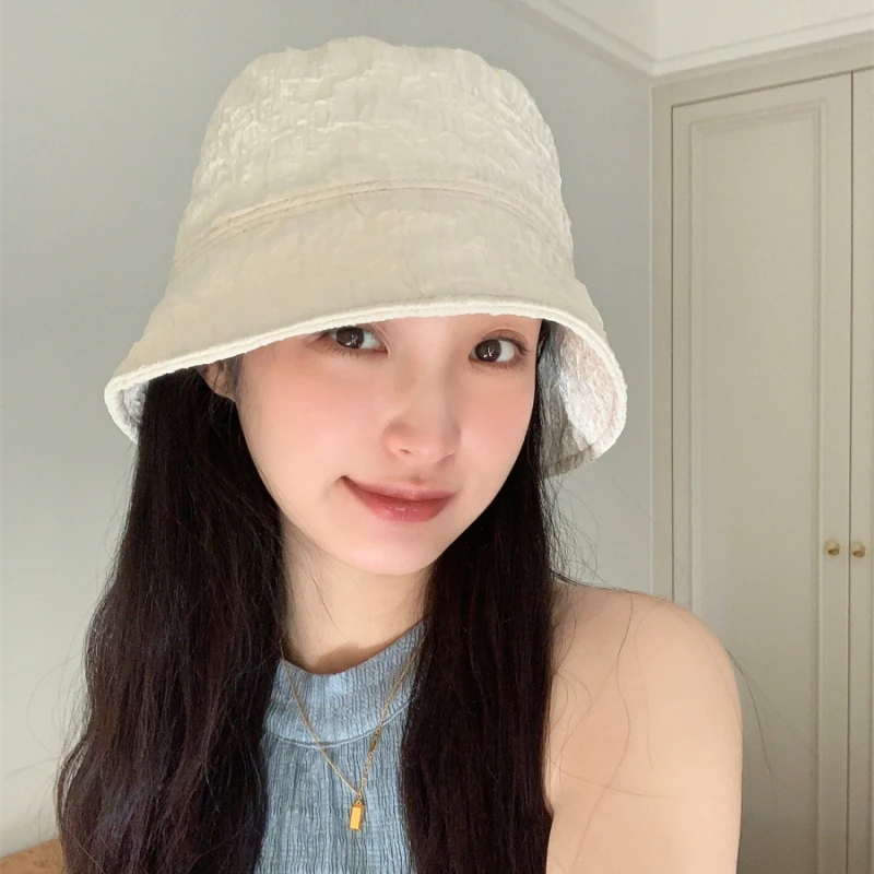 素颜气质遮脸泡泡纹水桶帽女夏季薄款大檐遮阳防晒显脸小渔夫帽潮