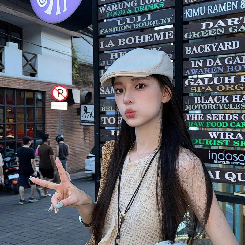 英伦风复古报童帽女士纯色百搭日系简约前进帽古着风鸭舌帽男潮人