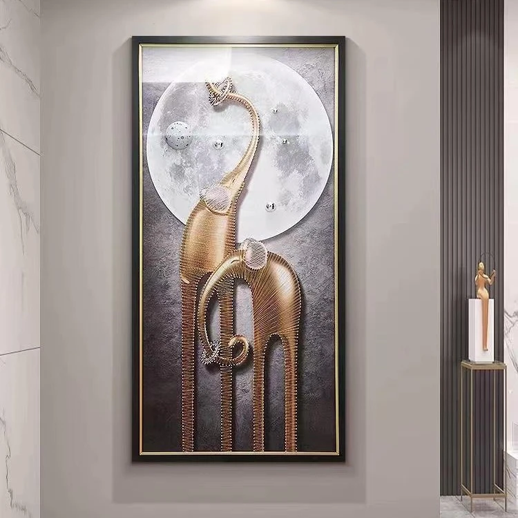 轻奢玄关装饰画竖版立体大象挂画寓意好玄幻实物画客厅背景墙画