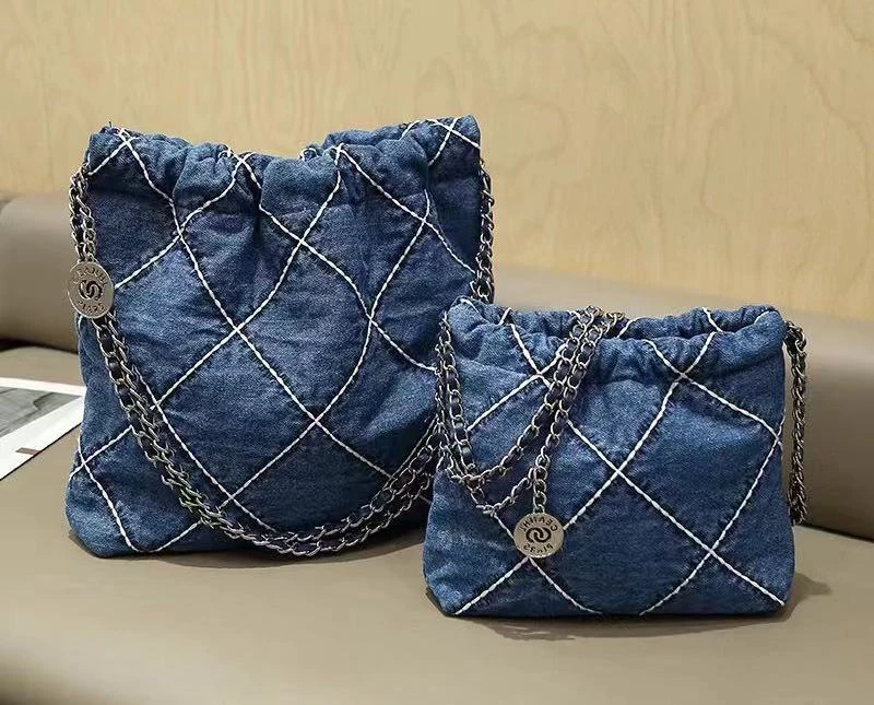 2024年新款小香风22bag牛仔垃圾袋时尚菱格链条女包