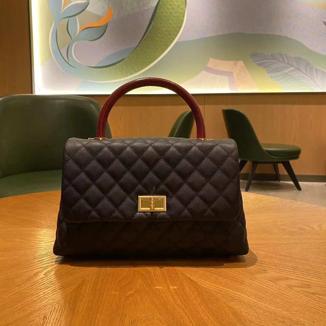 真皮鱼子酱手提包包女2024早春新款高级感牛皮球纹百搭单肩斜挎包