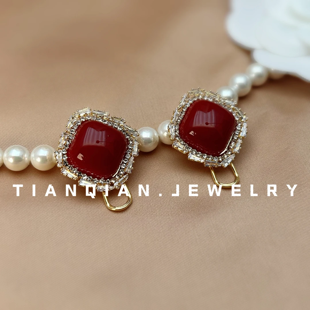 铜合金耳饰 T. Q【倾城之泪】新款水钻环绕珠珠耳钉