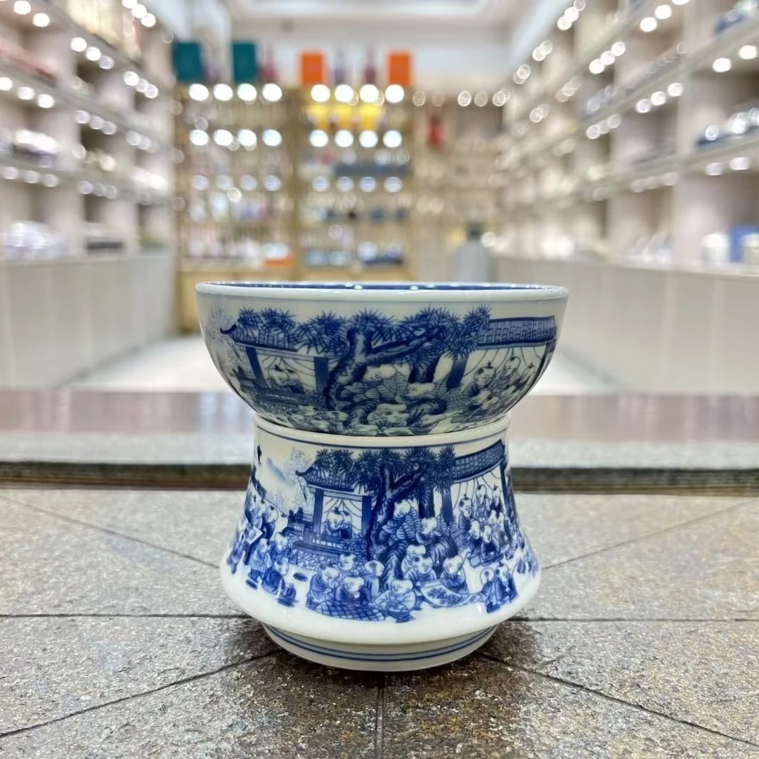 景德镇仿古青花瓷百子图 陶瓷一体茶漏 陶瓷功夫茶具配件