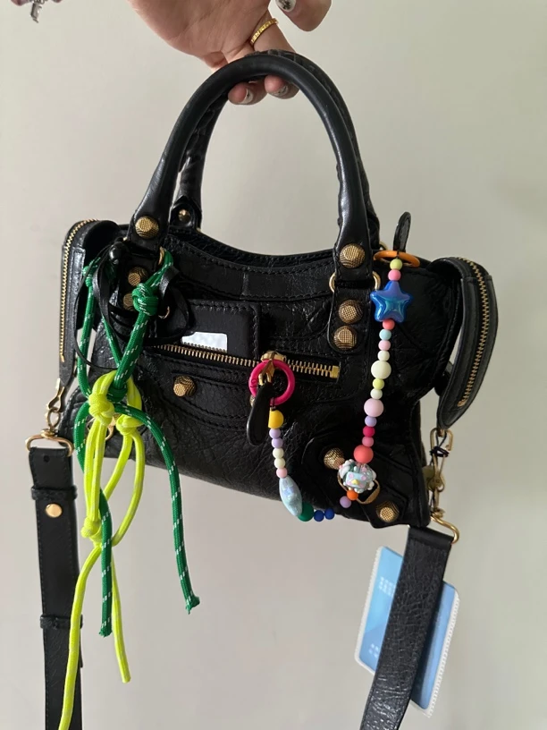 95新 Balenciaga/巴黎世家 巴黎世家 /牙牙 黑金mini机车包
