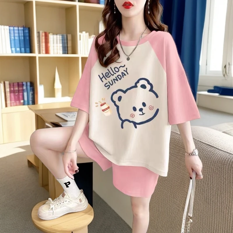 甜美风休闲运动服套装女夏季新款宽松显瘦洋气减龄短袖短裤两件套