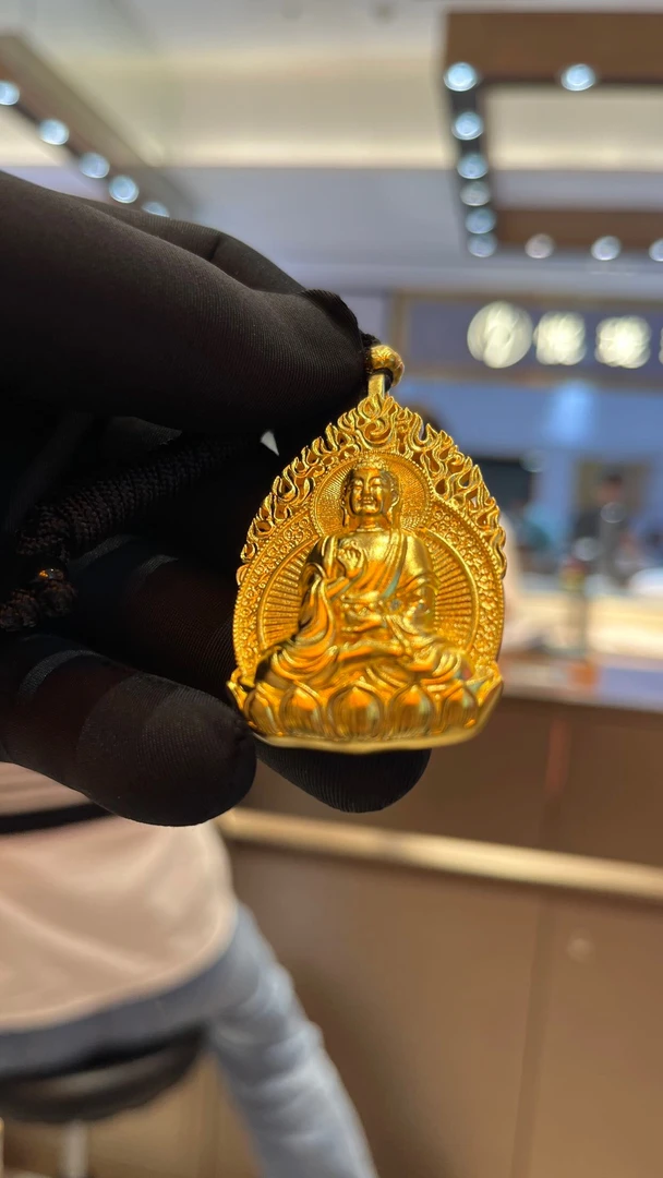 古法足金阿弥陀佛61.22克火焰版金饼摆件工艺品