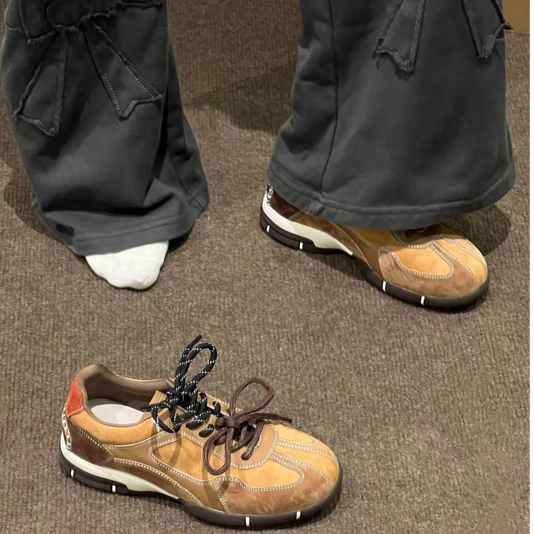 厚底内增高德训鞋女2025新款秋季百搭运动休闲板鞋棕色复古阿甘鞋