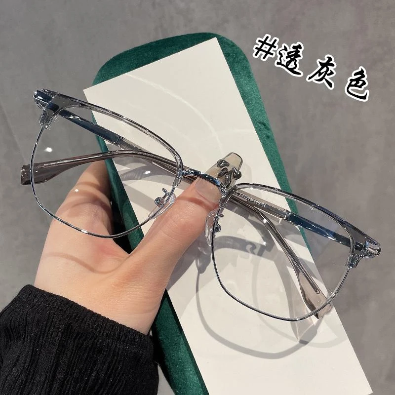 ins高颜值椰子灰半框眼镜近视眼镜男款防蓝光眼镜超轻眼睛框架女