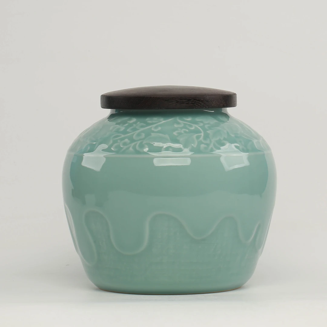 【梵山暮云】尚唐青瓷 弟窑尚粉青木似锦茶叶罐
