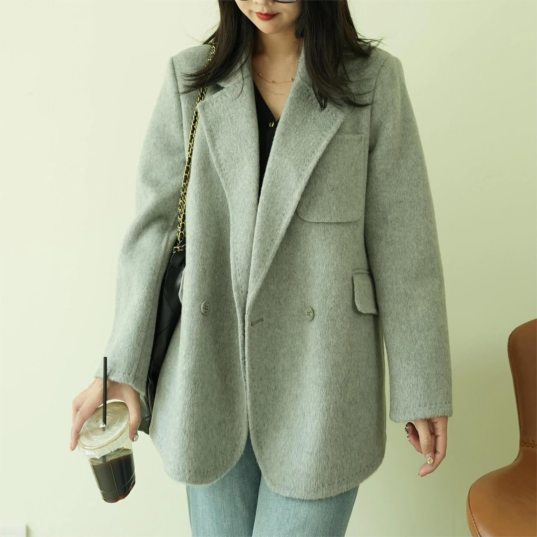 【早春新款】小西装正肩显瘦慵懒设计师款绵羊毛大衣短外套
