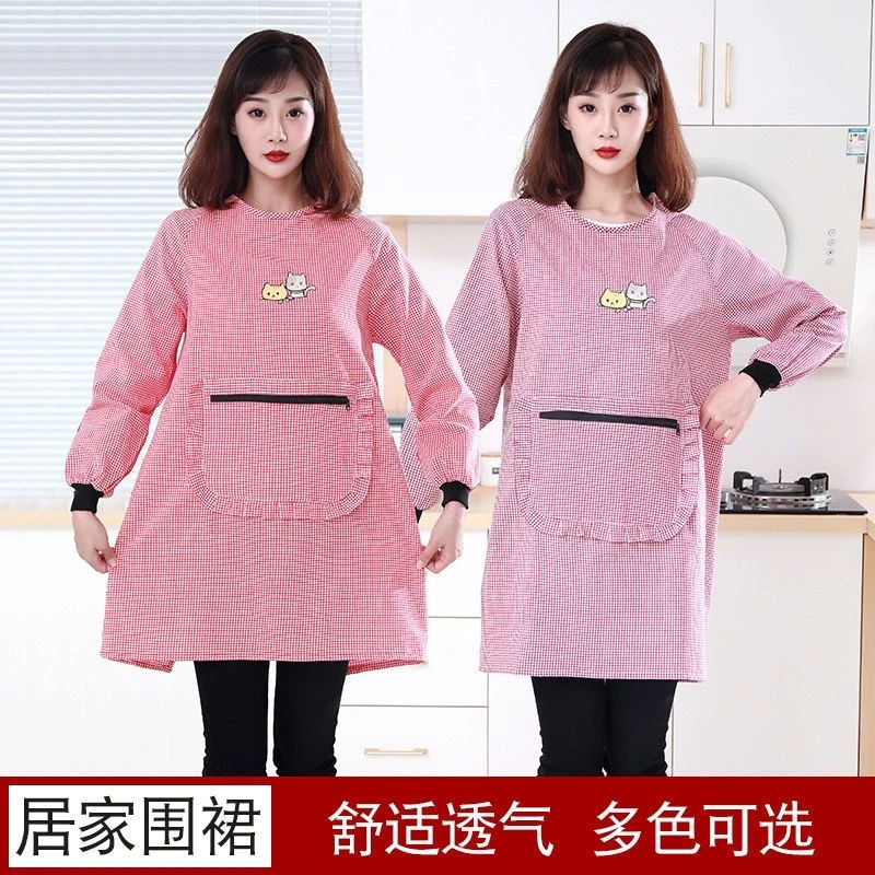 纯棉罩衣成人厨房做饭防油渍围裙时尚长袖罩衣女秋冬款反穿工作服