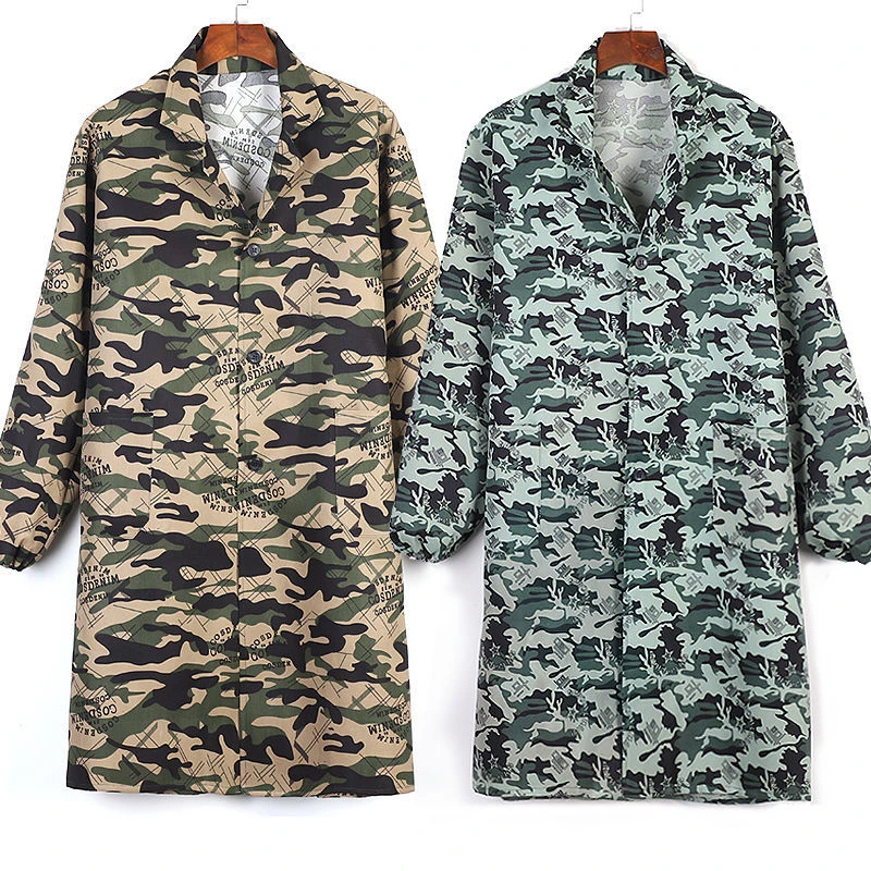 迷彩大褂罩衣工作服男夏季透气蓝色搬运工库管防尘耐脏围裙长短袖