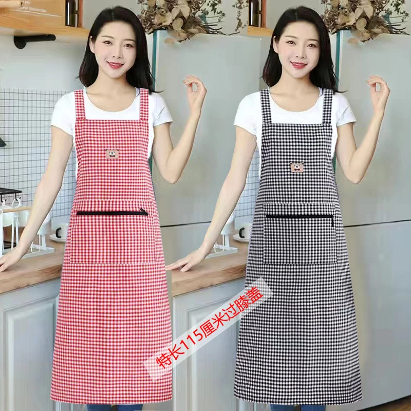 特长过膝围裙纯棉透气薄款拉链兜无袖干活围腰双肩带款式耐脏工作