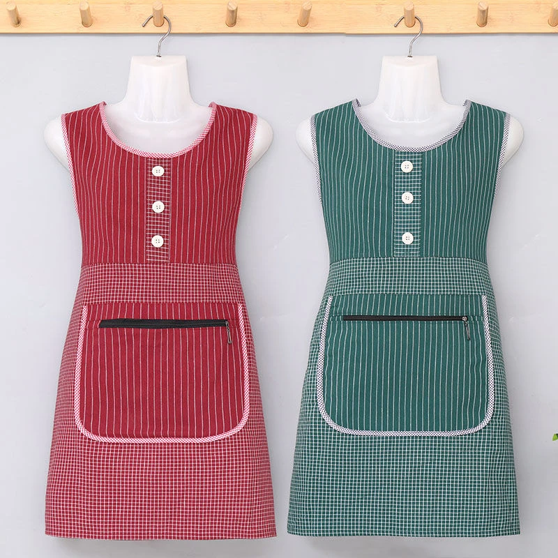 纯棉透气厨房家用围裙女时尚成人上班工作服新款洋气无袖罩衣防污