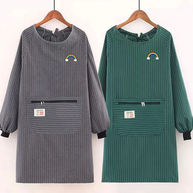 新款纯棉洋气带袖围裙罩衣外穿厨房家用防油污耐磨反穿工作服耐脏