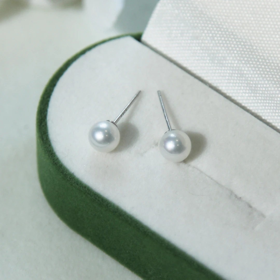 T 小灯泡 天然淡水极光珍珠耳钉/5-6mm/S925银 白色时尚百搭款