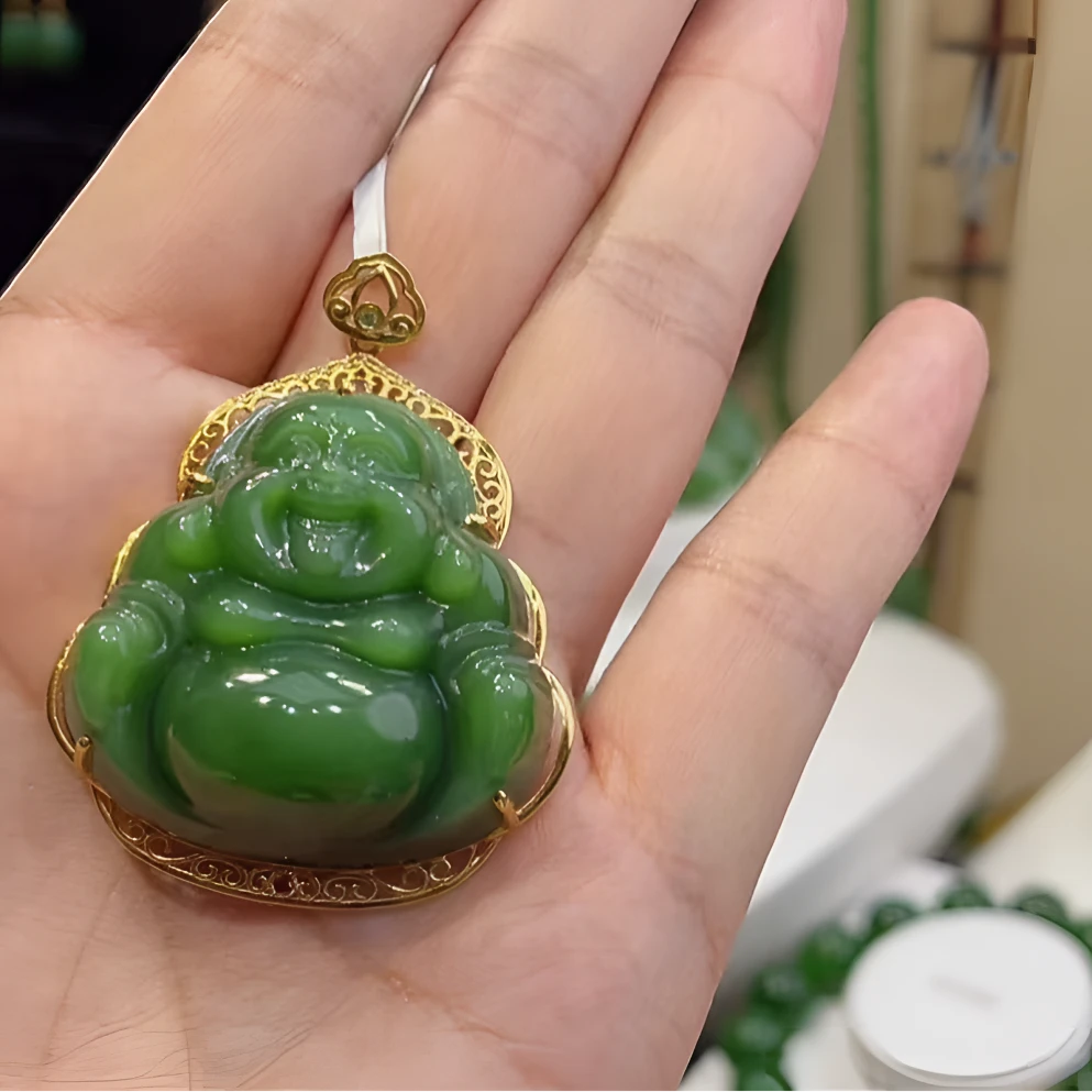 【钰灵珠宝】设计款天然和田玉佛公吊坠 18k金镶嵌 精致轻奢