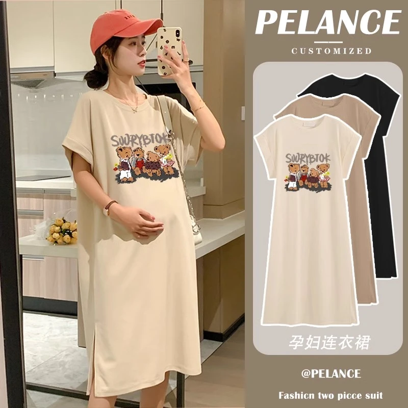孕妇t恤裙夏装连衣裙宽松时尚外出洋气时髦小个子衣服孕妈妈裙子