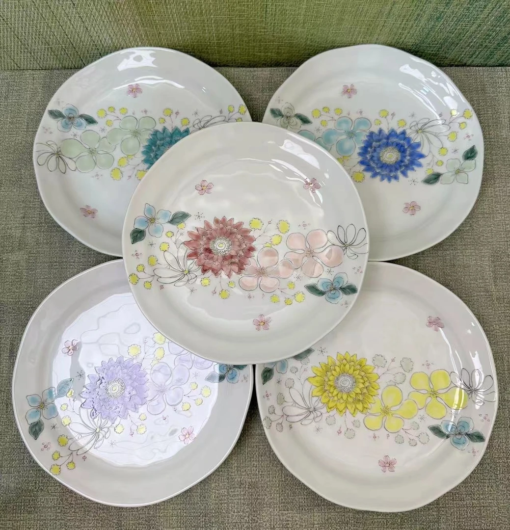 【一起淘儿】71#陶瓷餐盘九古元宝盘碟子菜盘餐具家用盘子一套五支