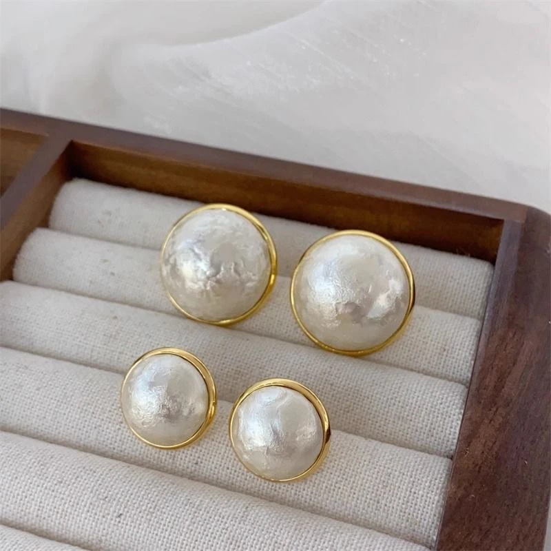 铜合金锦纶耳饰 【棉花珠】简约金边棉花珠耳钉小众高级感时尚百搭