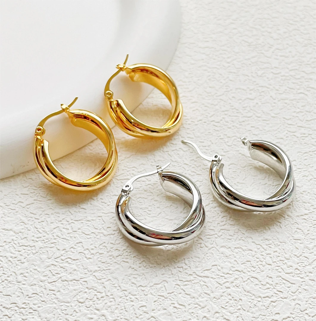 铜合金耳饰 【五金女孩】热巴同款圈圈耳环欧美时尚百搭素款光面ins