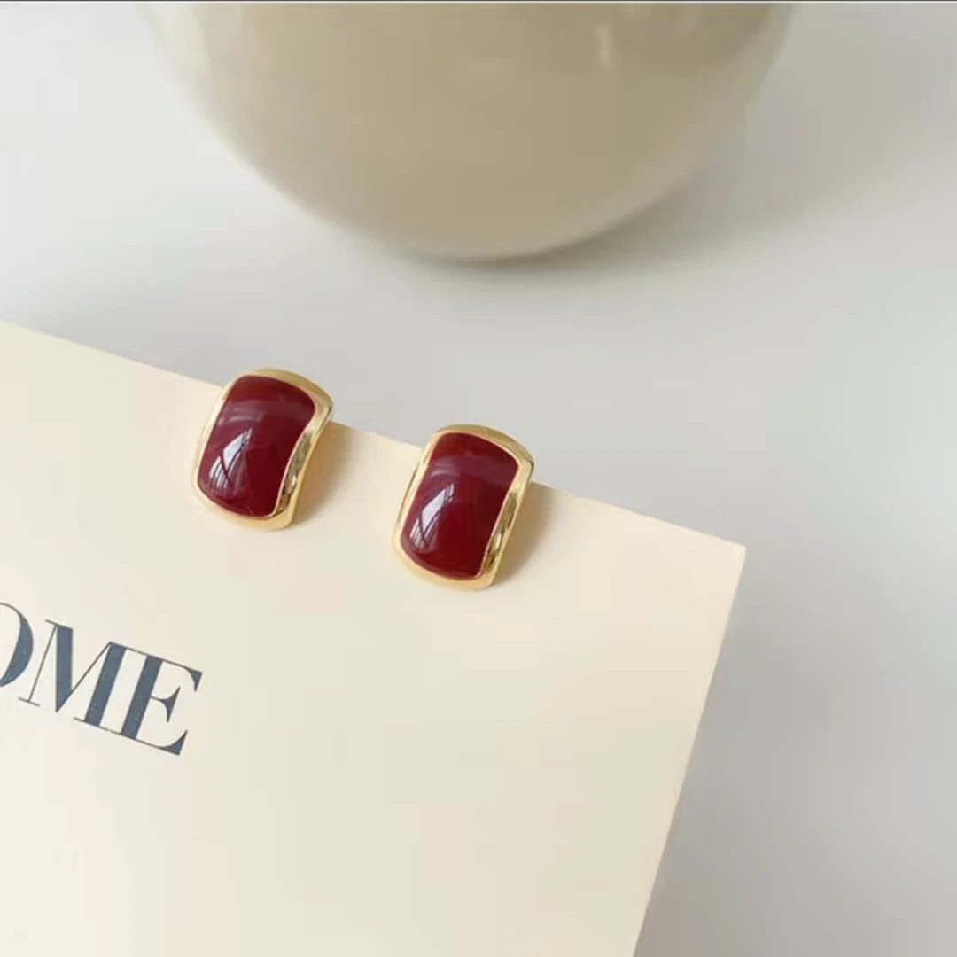 铜合金珐琅耳饰 【红颜】小巧精致滴釉耳钉轻奢小众气质百搭简约ins