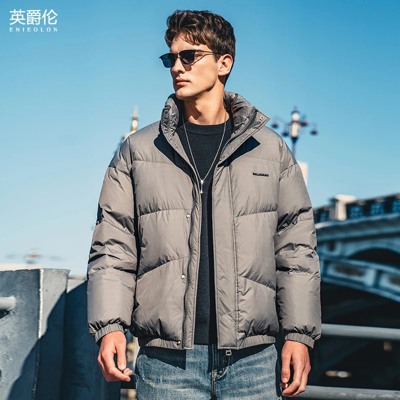 白鸭绒高充绒量羽绒服 2023冬季立领厚实外套宽松面包服男YR683