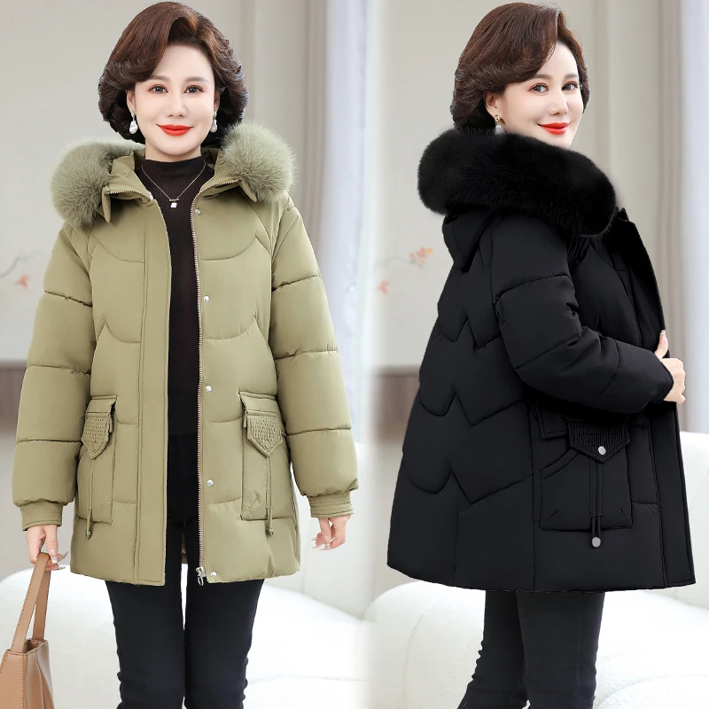 外套中老年中长款棉服加厚棉衣大码妈妈装时尚中年宽松加绒保暖