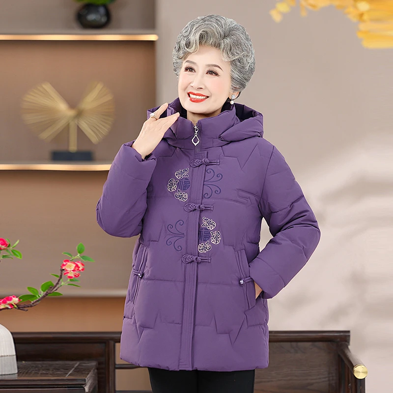 中老年妈妈装防寒服保暖棉服加绒妈妈装女装保暖中长款中老年棉衣
