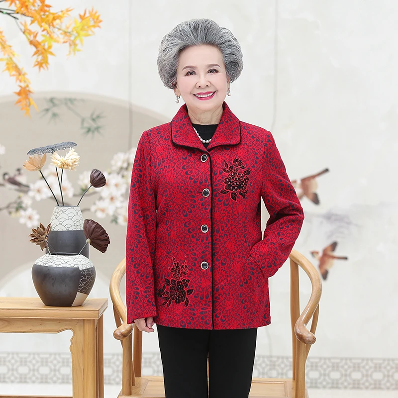 中老年人春秋奶奶装秋装短大码洋气妈妈装秋新款岁老太太中年女装