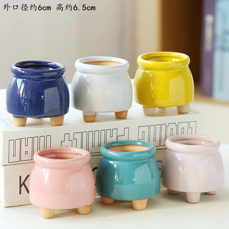 多肉花盆印章印花个性创意陶瓷透气桌面卡通简约釉面花盆家居日用