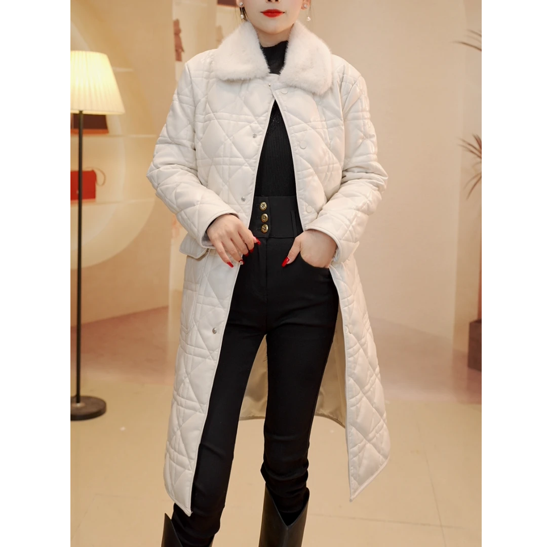 海宁皮衣女中长款过膝秋冬装新款修身女士显瘦皮风衣款外套潮