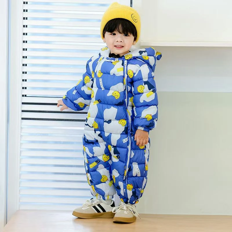儿童婴幼儿棉连体衣冬季加绒加厚男女童外出恐龙抱抱服潮