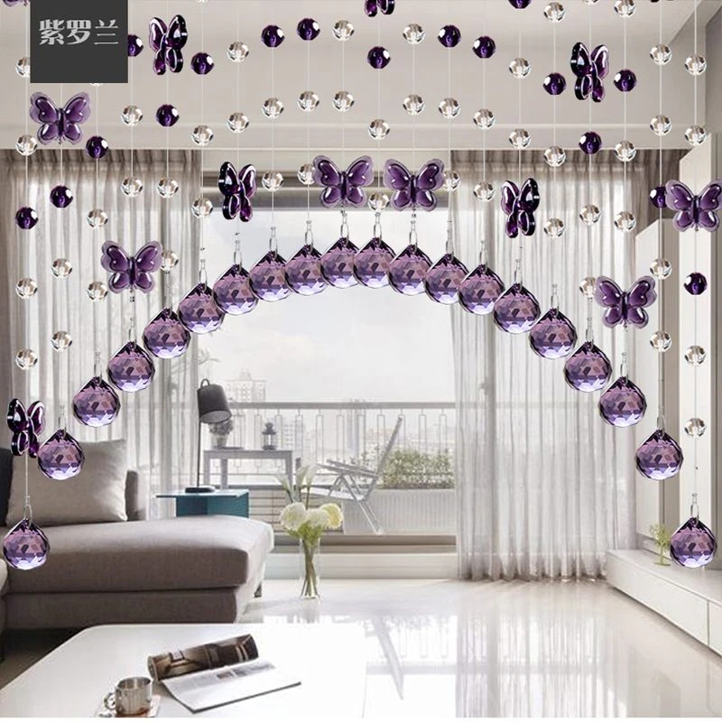 水晶珠帘门帘玄关卧室客厅隔断帘厕所过道风水门帘装饰蝴蝶免打孔