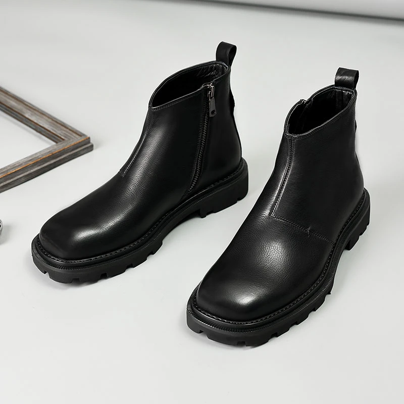 方头男士切尔西皮靴手工男短靴软皮马丁靴牛仔男靴990103