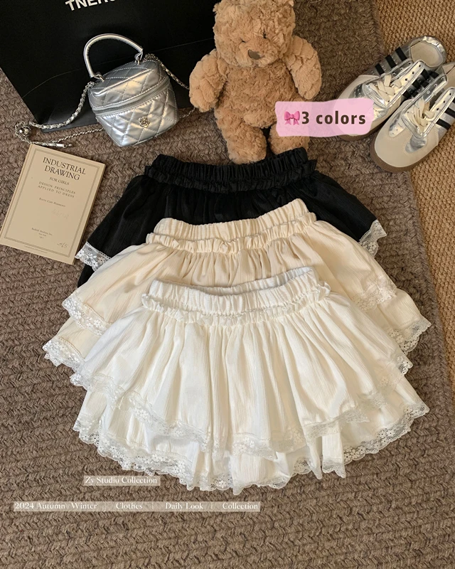 芭蕾风白色蛋糕裙半身裙女秋冬蕾丝短裙小个子A字蓬蓬裙G140