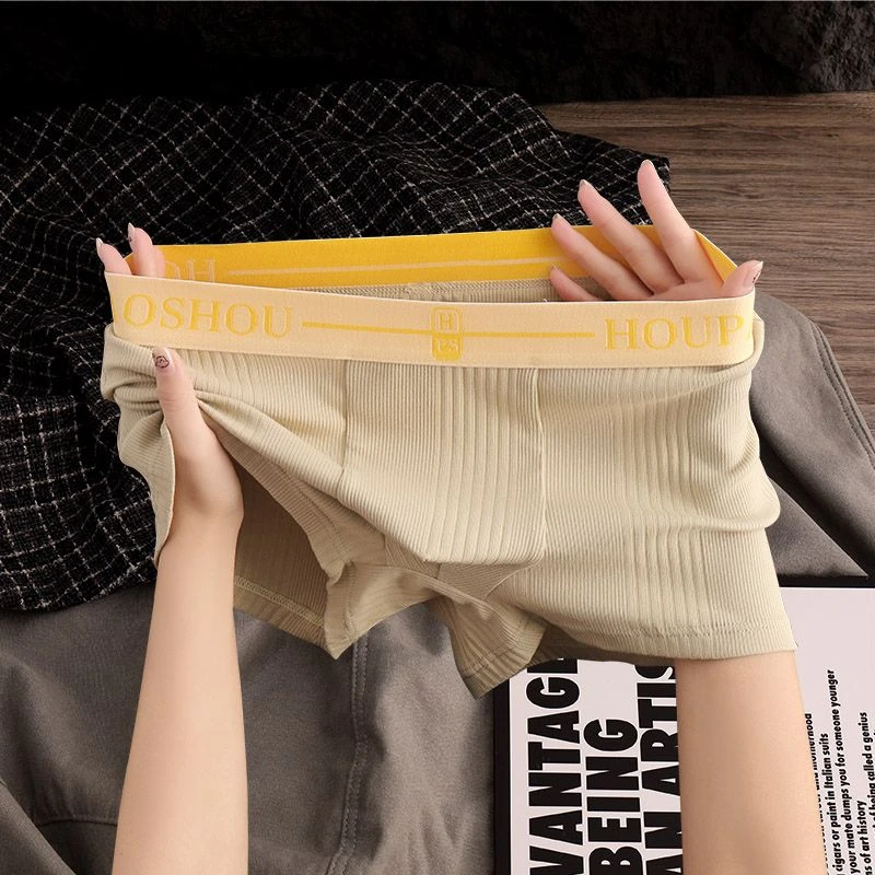 新款男士棉质透气内裤纯色潮流时尚男生平角裤个性韩版青年四角裤