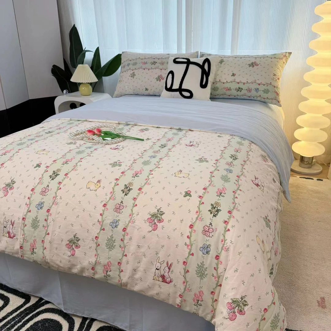 【爱丽丝】100%全棉斜纹棉四件套印花小清新纯棉棉被罩单人三件套