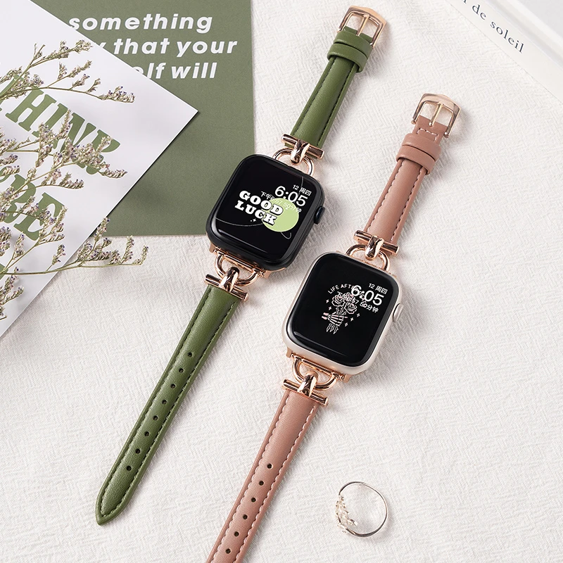 适用iwatch8质感S9苹果S8手表applewatch9真皮S7新款7秋冬SE可爱S