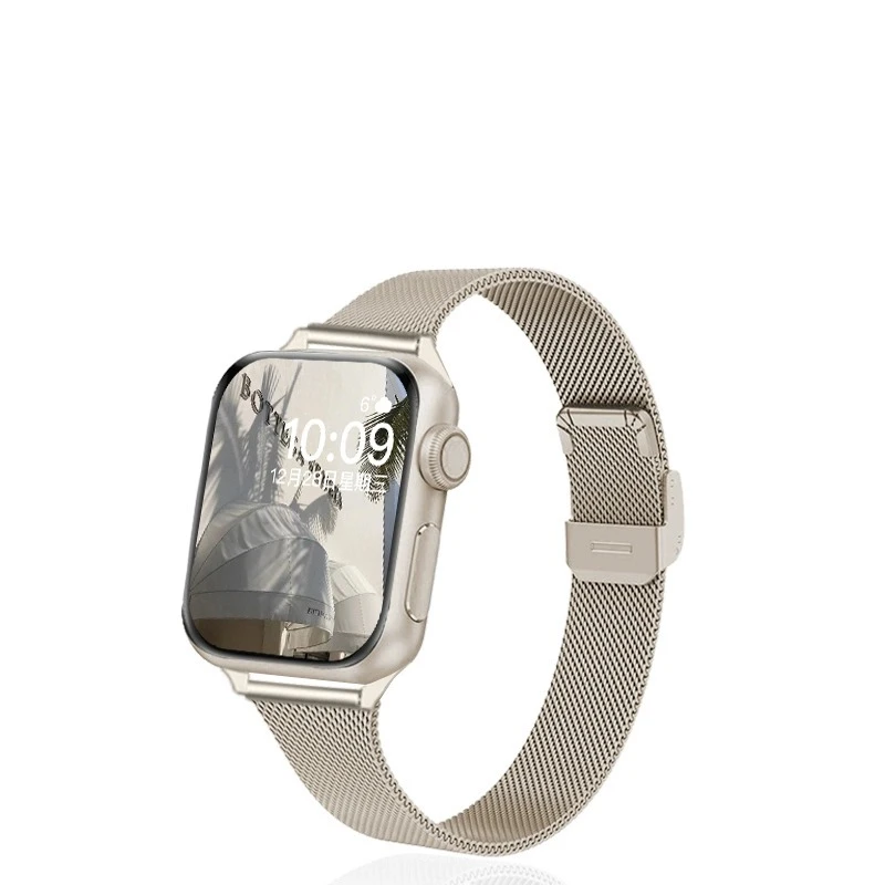 适用iwatch8苹果S9银色S8表带Applewatch米兰S7金属7夏SE6代ultra