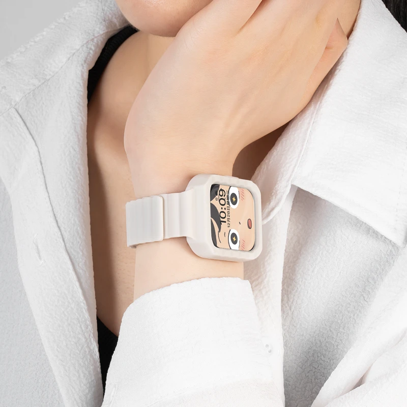 适用iwatch8苹果S9手表格纹硅胶磁吸夏季透气创意女款一体式ultra