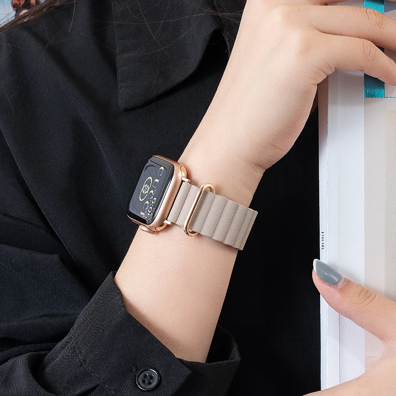 适用苹果手表iWatch7表带applewatch真皮s8新款watchs磁吸s6回环6