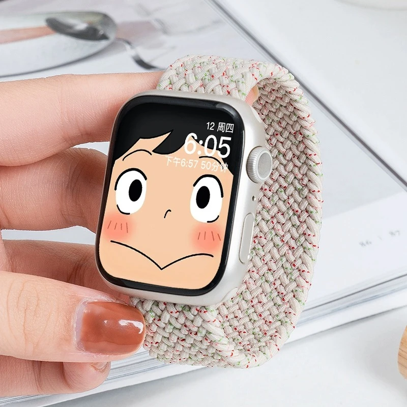 适用iwatch苹果S10手表表带applewatch弹力尼龙编织新品9/8星光色