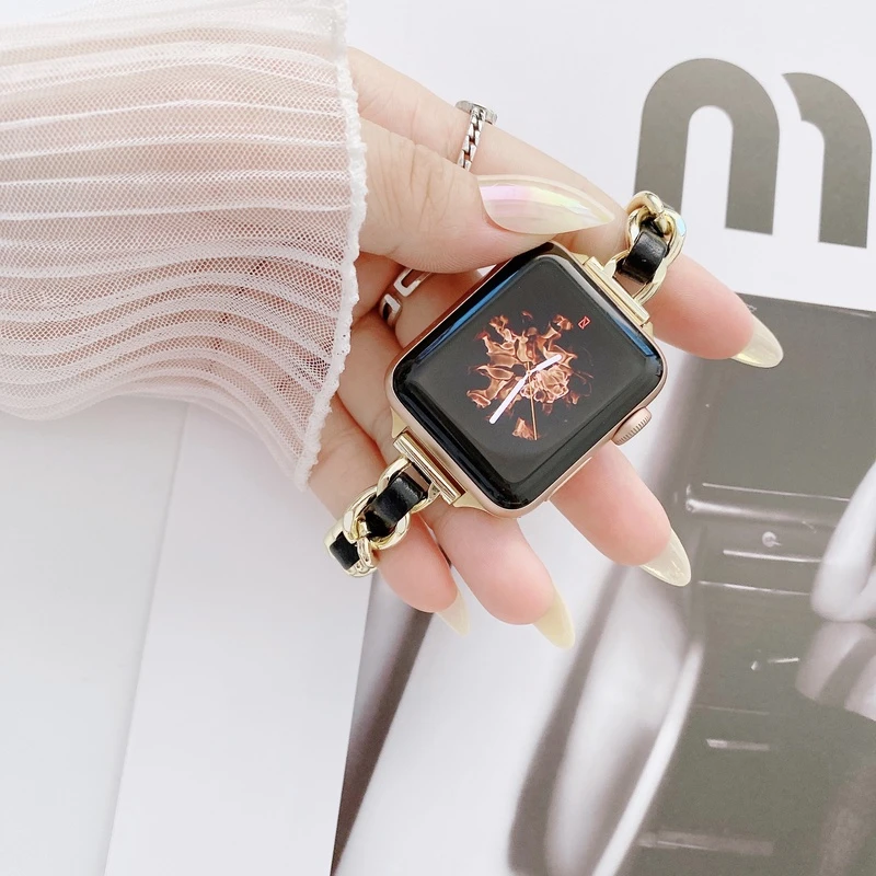 适用苹果iwatch8手表表带单排小香风applewatch9表带7小香风英伦