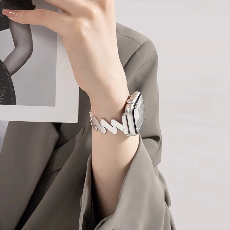 适用iwatch9表带S10苹果手表表带applewatch波浪纹小众时尚星光色