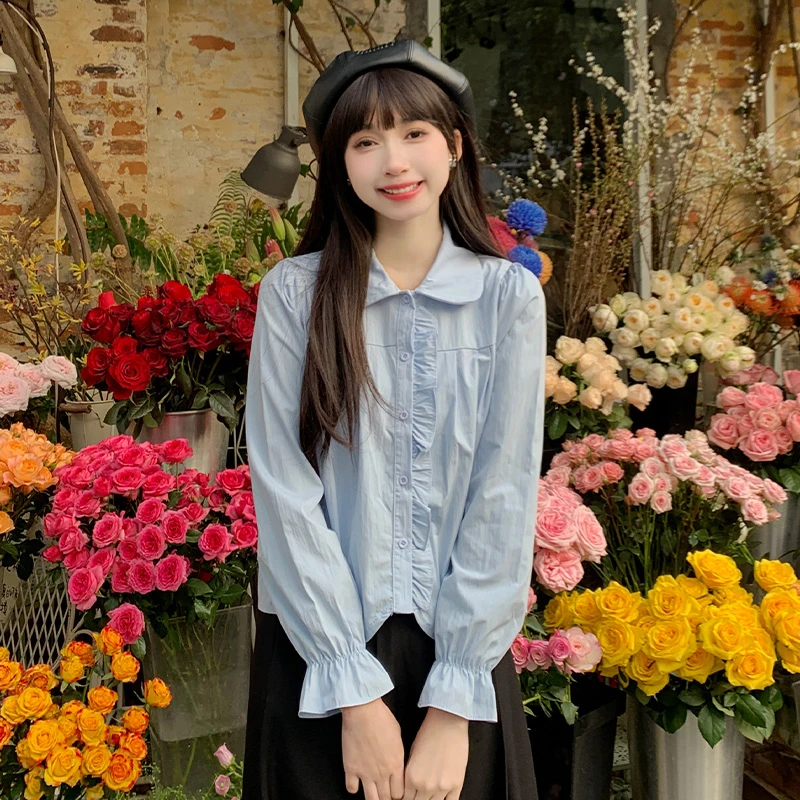 慕兔可爱风娃娃领百搭减龄衬衫女2024春季新款设计感小众宽松上衣