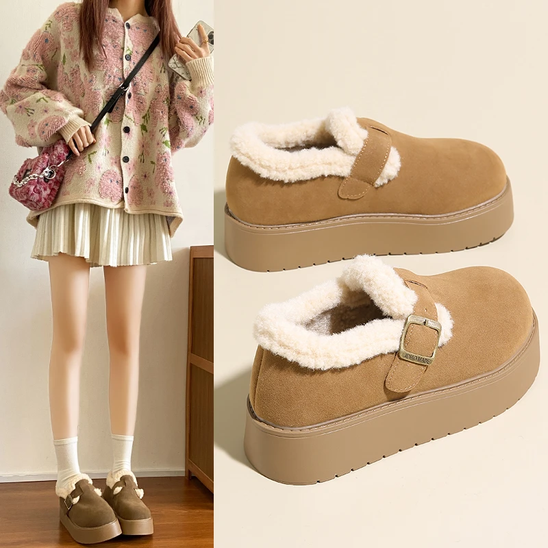 加绒加厚女鞋棉鞋厚底保暖冬季休闲百搭